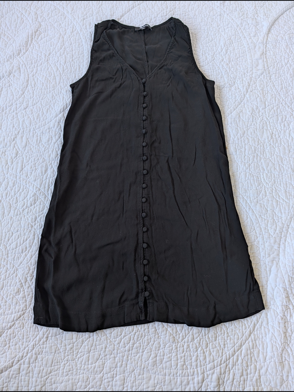 Madewell Black Sleeveless Mini Button-Front Dress